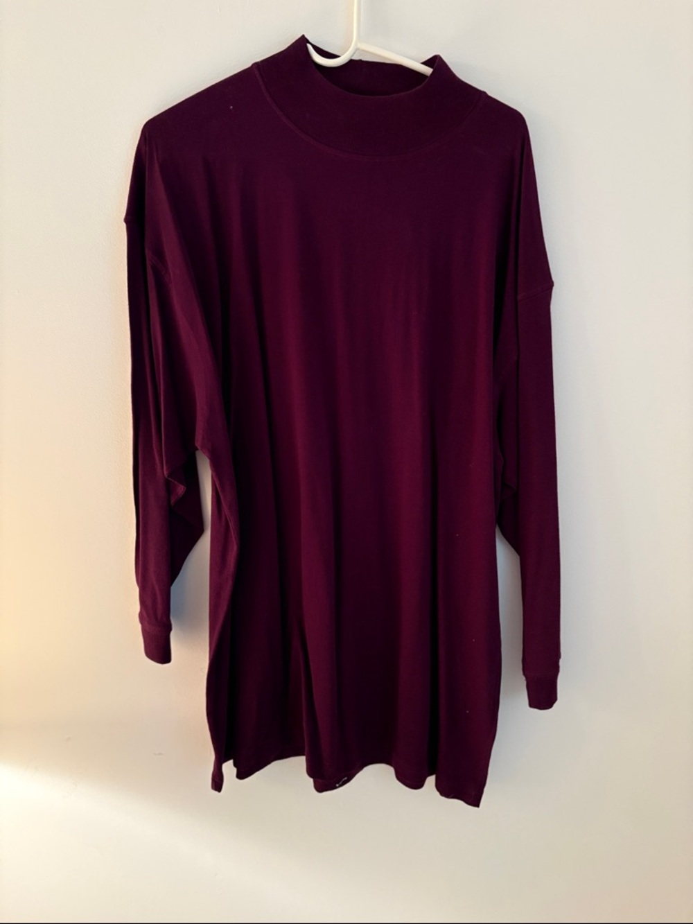 Relaxed Mock Neck Long Sleeve Top in Deep Wine